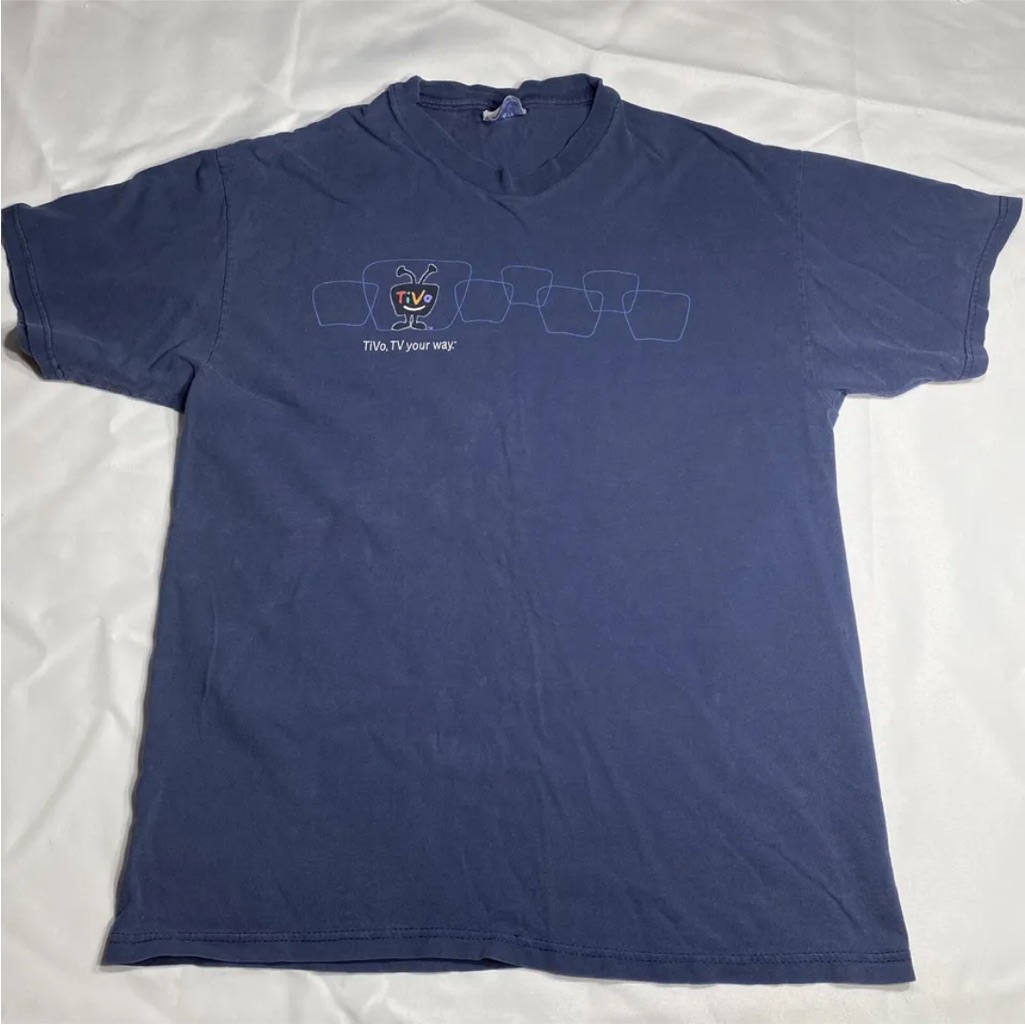 Vintage My Tivo Gets Me Tv T-Shirt Adult Large Blue Television Dvr Tech Y2k
